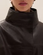 Leather Funnel Neck Bomber Jacket - Image 2