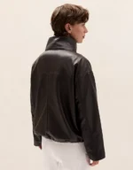Leather Funnel Neck Bomber Jacket - Image 3